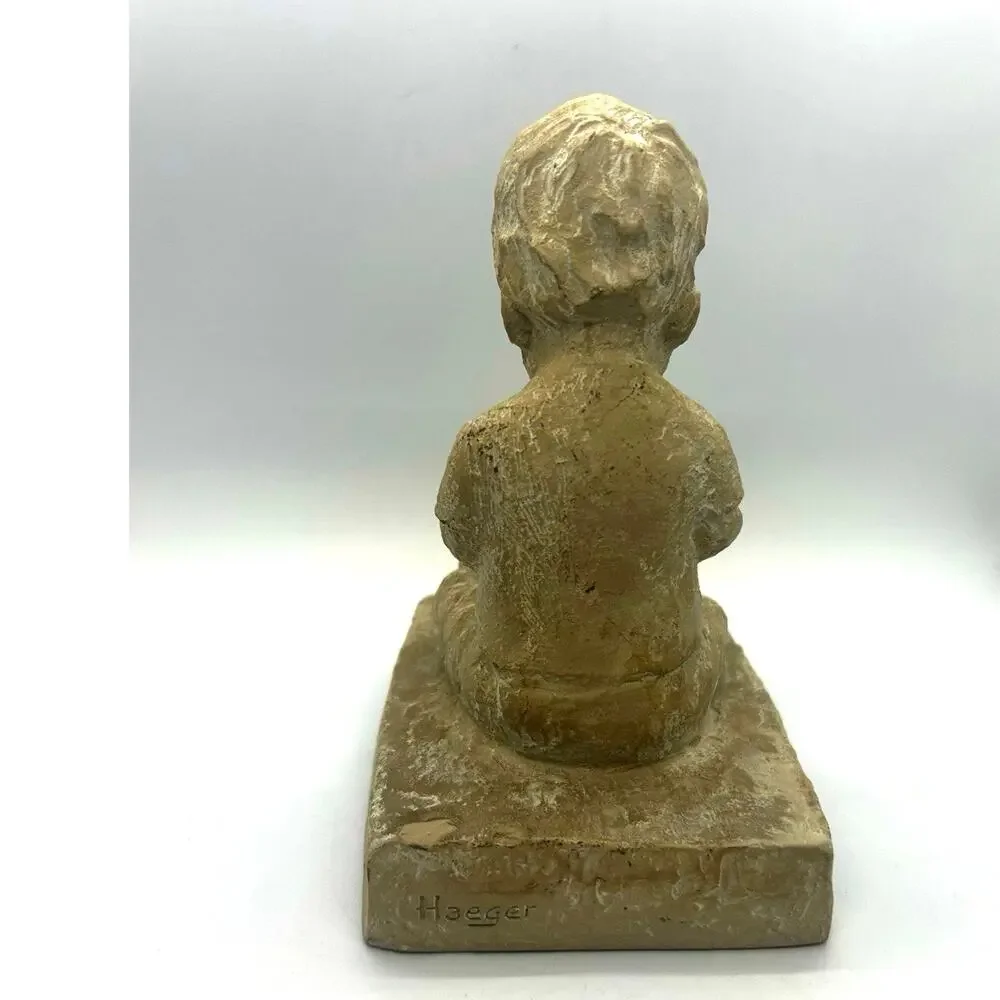 Vintage Royal Haeger Pottery Little Boy With Car Figure Statue Small Child 6.5in